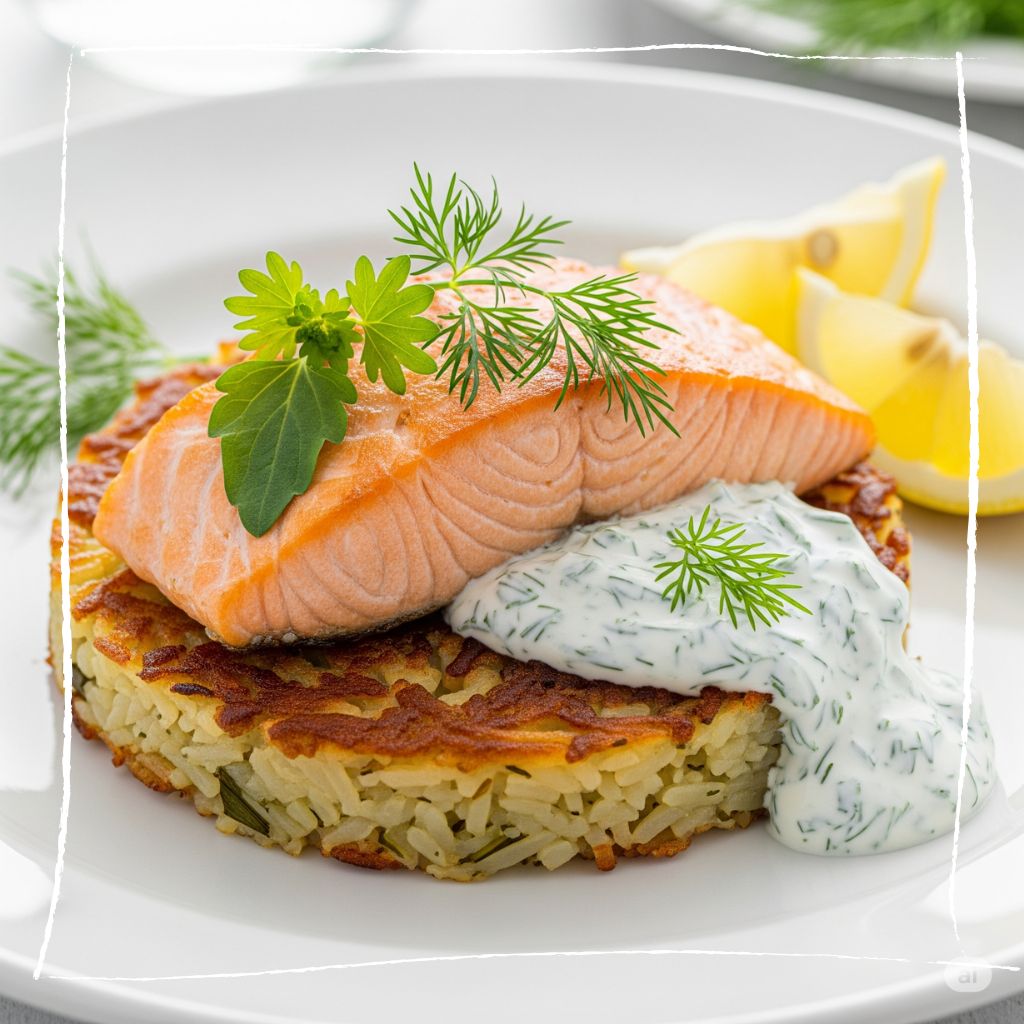 Goldbraune Vogelmiere-Rösti mit Lachs