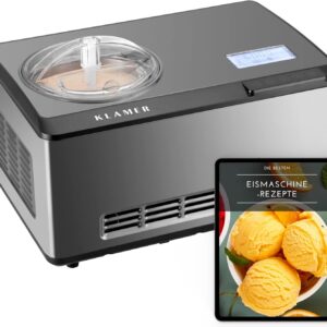 Selbstkühlende Eismaschine aus Edelstahl von KLAMER mit Kompressor und 2L Behälter
