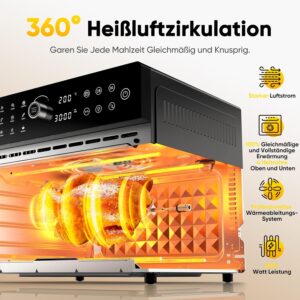 Kleiner Backofen Grill 30L mit LED-Touchscreen und Umluftfunktion