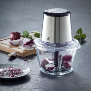 WMF Kult X Gemüse Zerkleinerer aus Edelstahl und Glas mit 320 Watt und 1 Liter Behälter