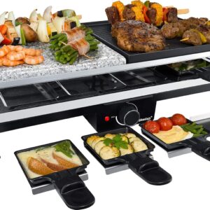 Steba Raclette 2000 Watt mit Natursteingrillplatte und 8 Pfännchen für Raclette-Abende