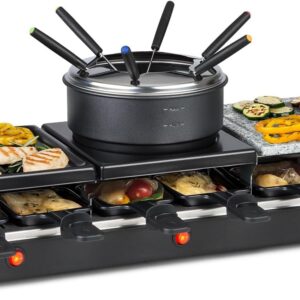Raclette mit Fondue von Klarstein Fonduelette XL mit Natursteinplatte und Fonduegabeln