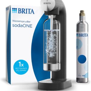 Brita sodaONE Schwarz Wassersprudler mit Schraub-Zylinder und PET-Flasche