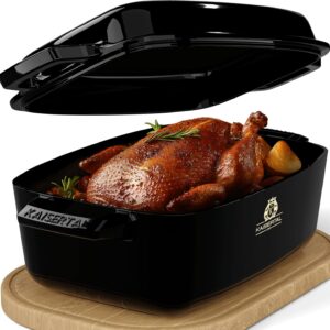 Gänsebräter Induktion 32 cm aus emailliertem Gusseisen mit Deckel und Kräutern