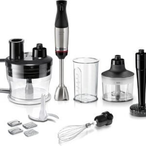 ErgoMaster Serie 6 Pürierstab mit Zerkleinerer, Schneebesen und Mixbecher aus Edelstahl