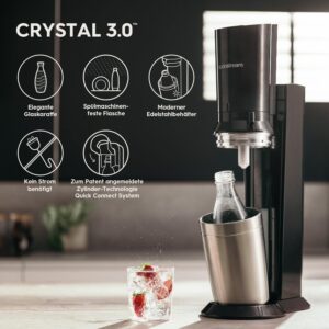 SodaStream Crystal 3.0 Titan Wassersprudler Testsieger 2025 mit Quick-Connect und 2 Glaskaraffen