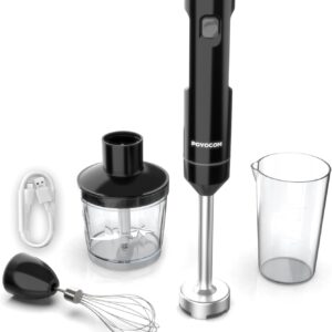 POYOCOM Akku-Stabmixer kabellos mit Schneebesen, Zerkleinerer und Typ-C-Ladekabel